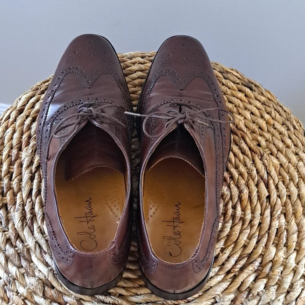 Cole‎ Haan Mens Classic Brown Leather Wingtip Oxford Dress Shoes Lace Up Size 10